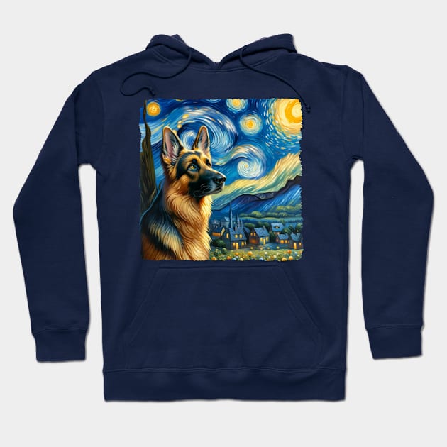 German Shepherd Starry Night-Inspired - Art Dog Painting Hoodie by starry_night